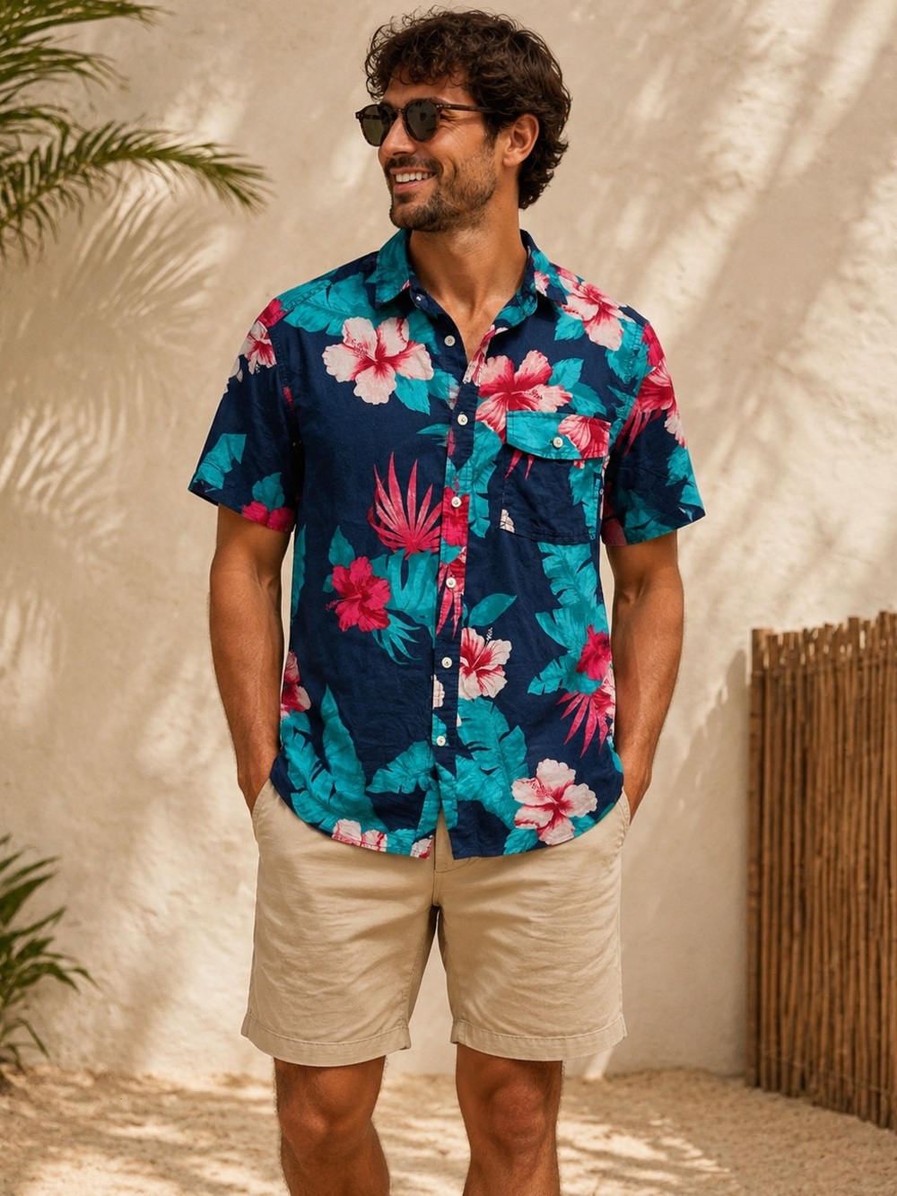Mossimo Supply Co. Navy Floral Short-Sleeve Button Shirt